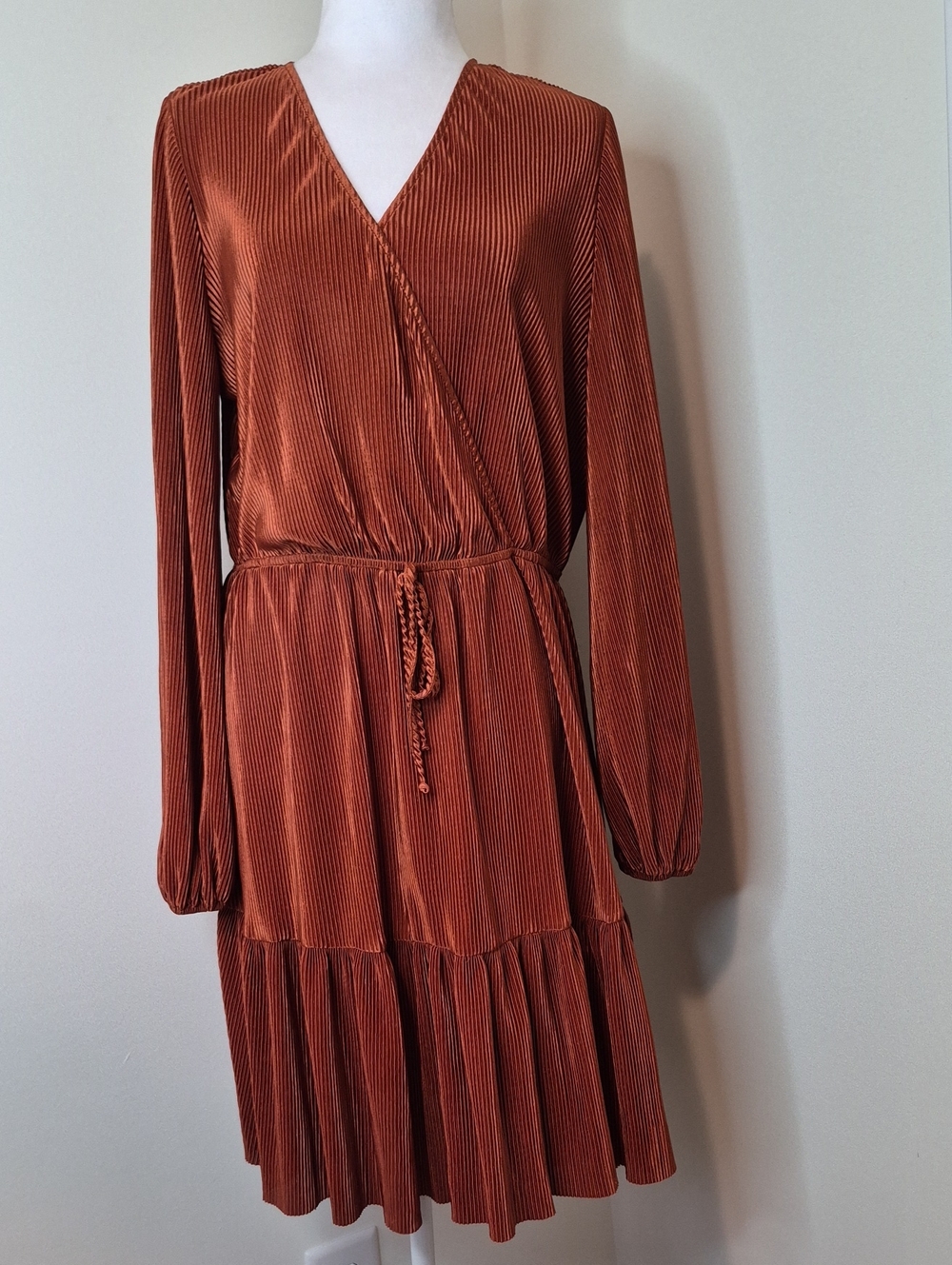 Emma‎ & Michele Women's Burnt Orange Long-Sleeve Wrap Dress Size L